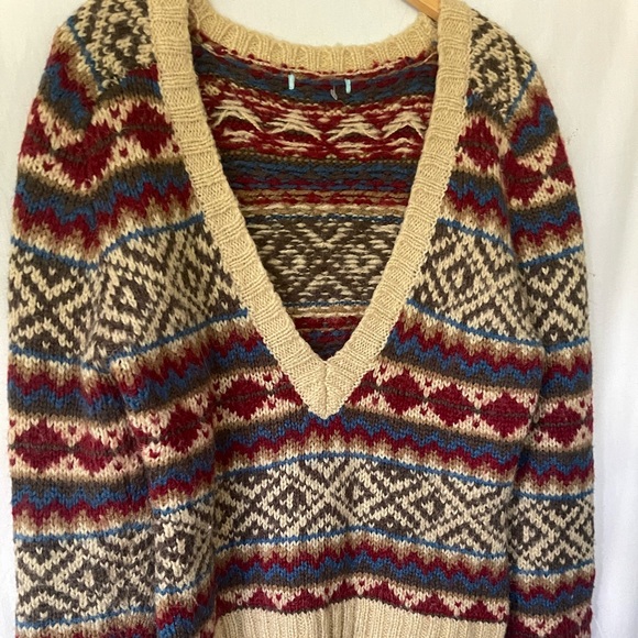 Vintage wool deep V neck fair isle sweater Medium preowned label removed - Picture 1 of 9